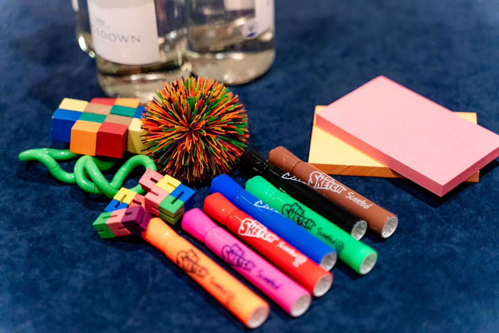 image of scented markers and fidget toys in a Brain Friendly Learning workshop