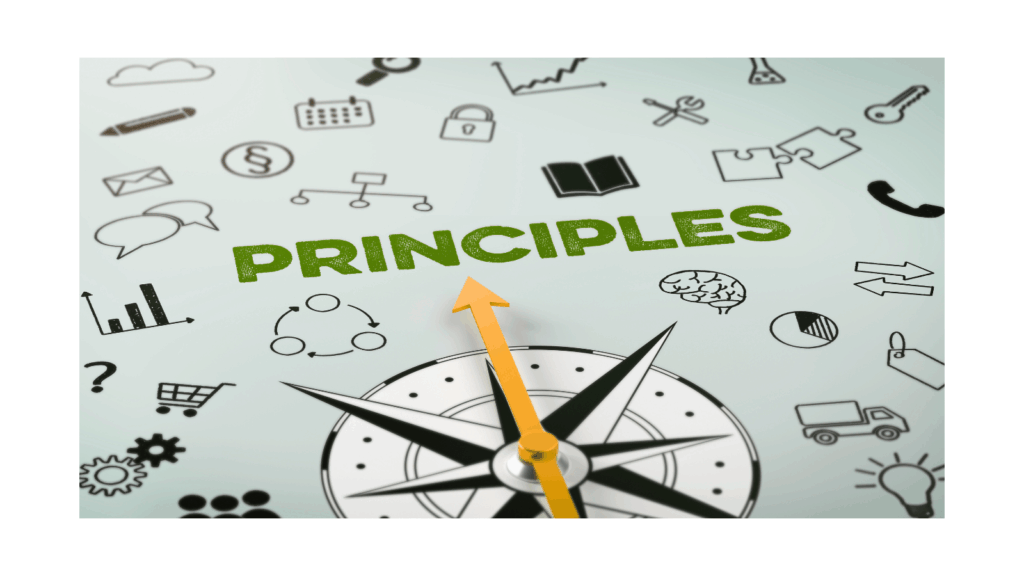 Image of compass pointing to word principles