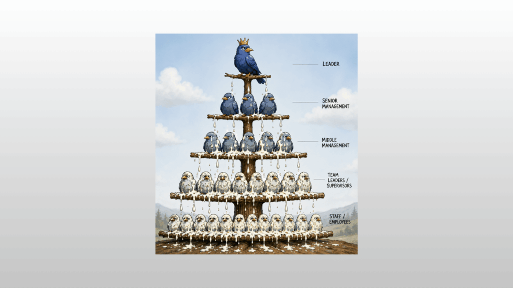 A typical org chart that positions the leader at the top, 'dumping' on their team.